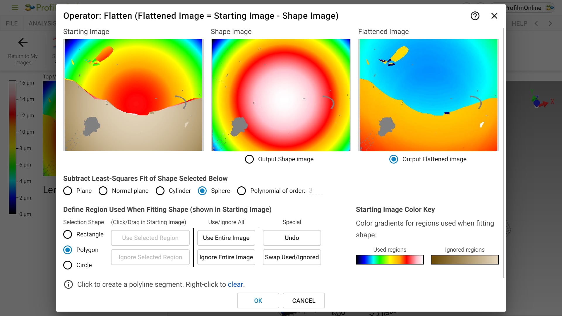 Remove form (shapes) from images (makes images flat so surface texture can be measured)